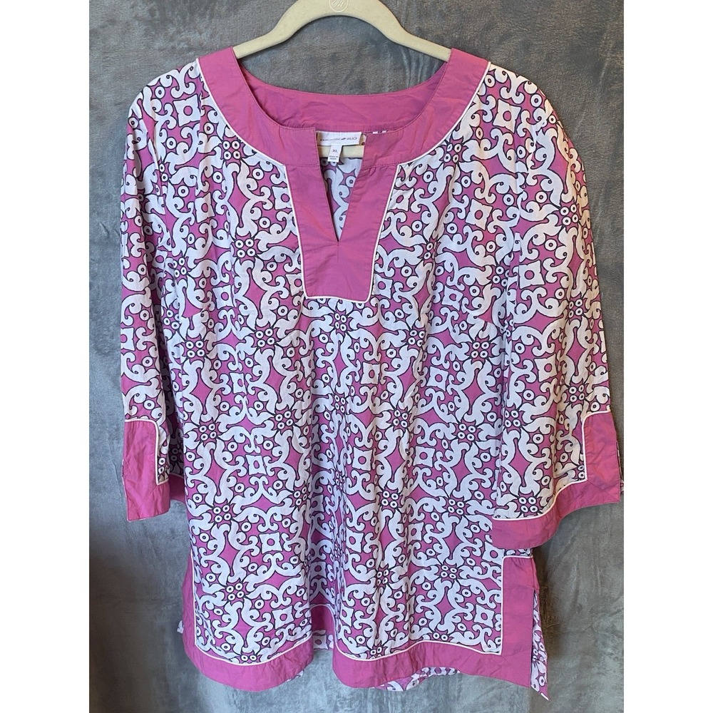 Women's XL Cotton Preppy Resort Tunic Top V Neck Coastal Cover-Up Beach